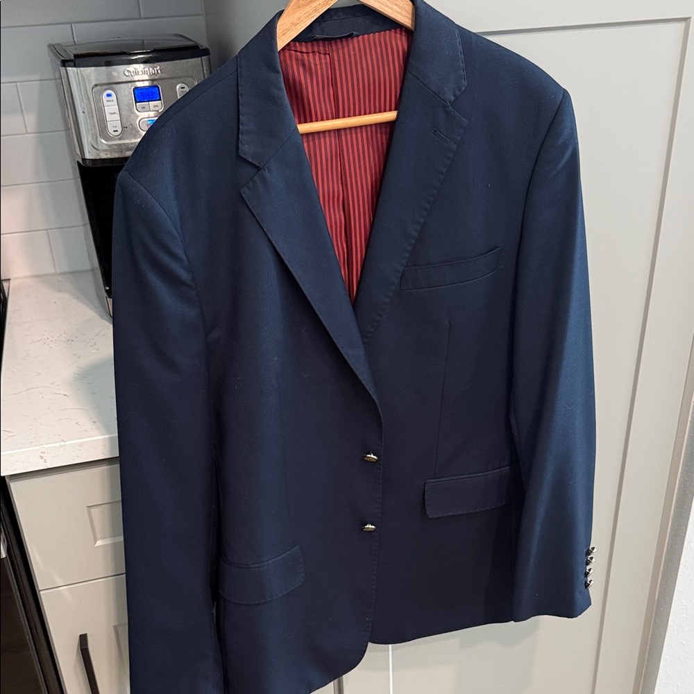 Men's Navy Single-Breasted Blazer with Red Contrast Lining